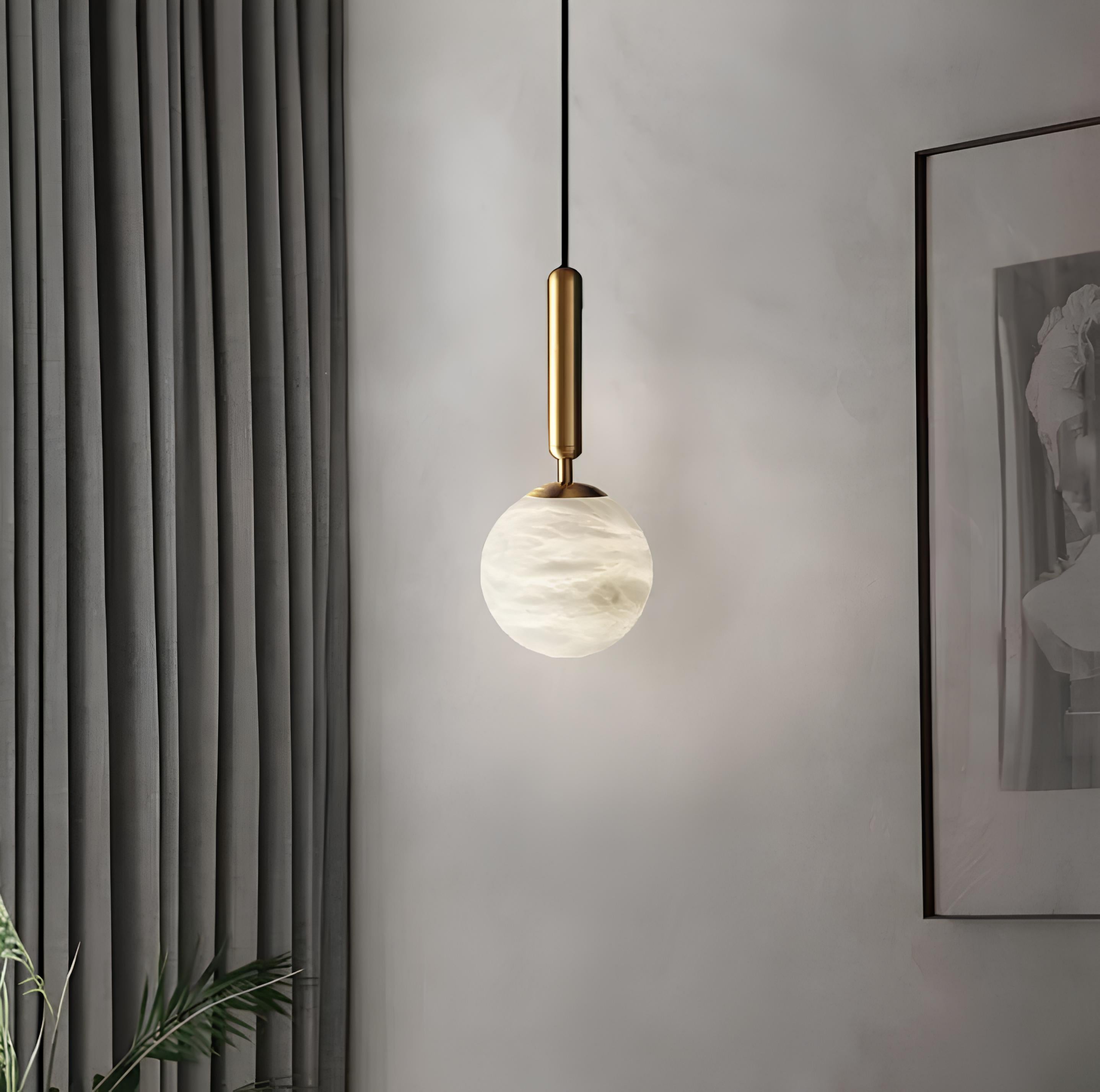 Oru Pendant Lamp – Alabaster Globe Light with Gold Detail - TheMinimalObject