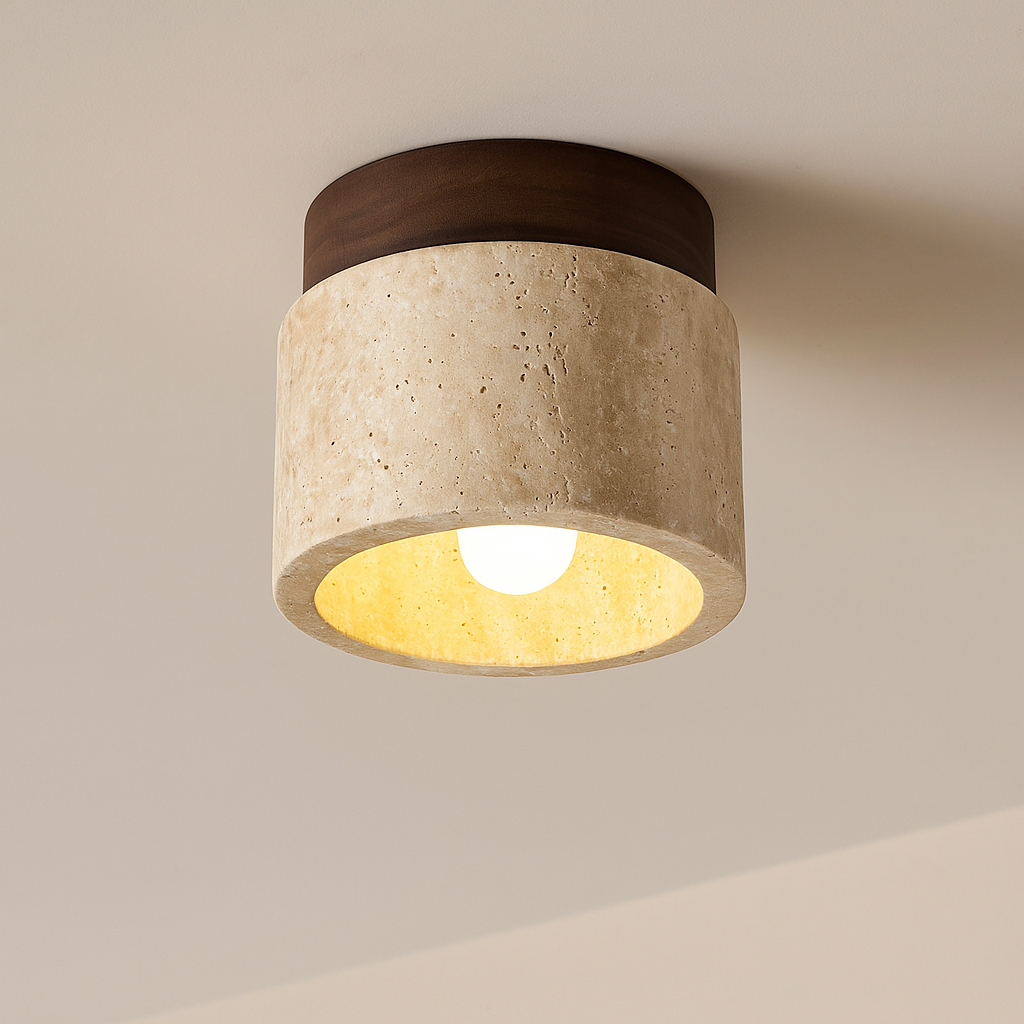 Sabi Ceiling Light – Travertine Stone with Warm LED Glow - TheMinimalObject