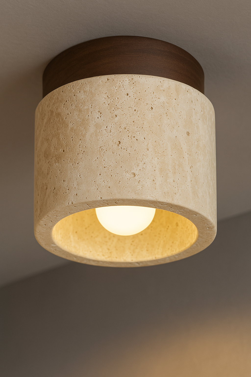 Sabi Ceiling Light – Travertine Stone with Warm LED Glow - TheMinimalObject