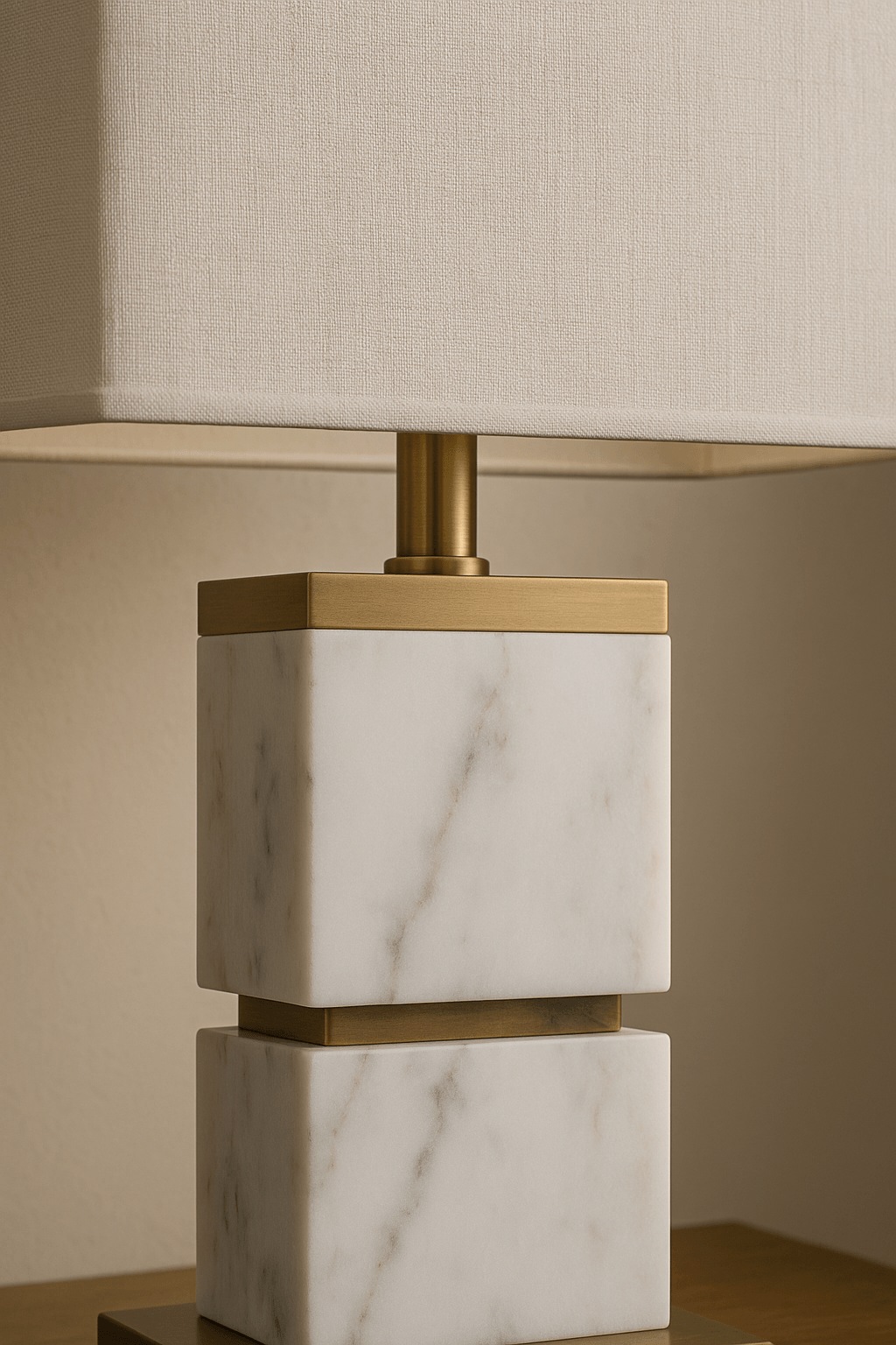 Modern bedside table lamp with warm light and gold metal base