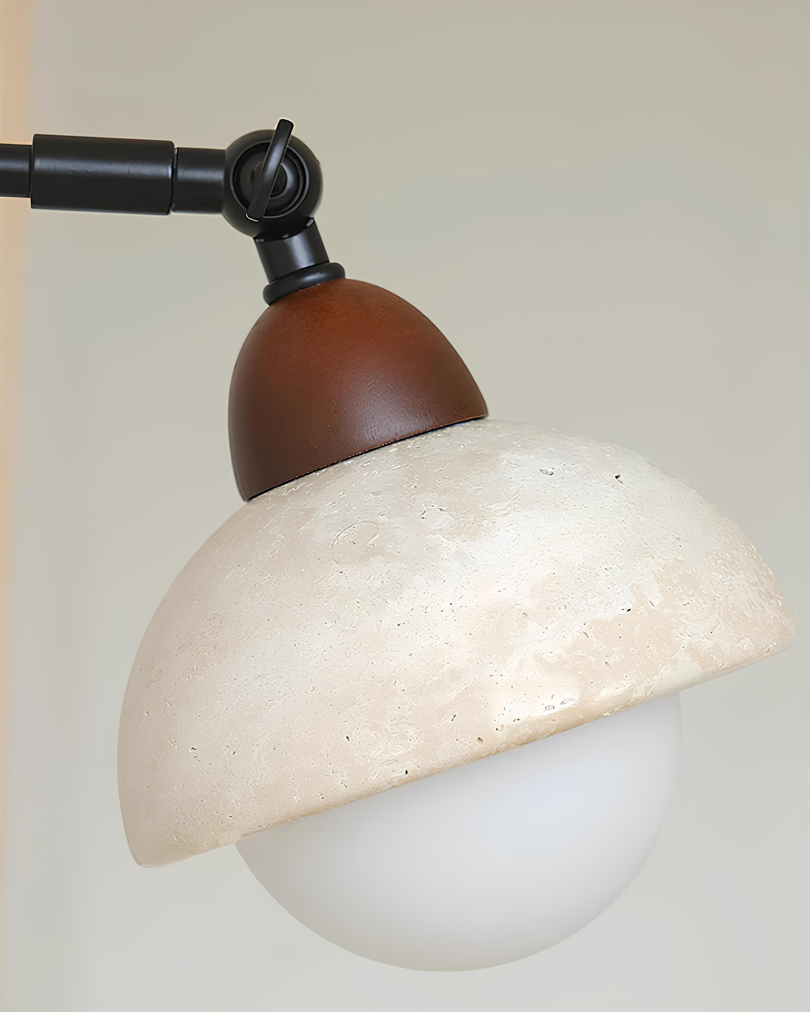Japanese-style half-circle stone light on bedroom wall