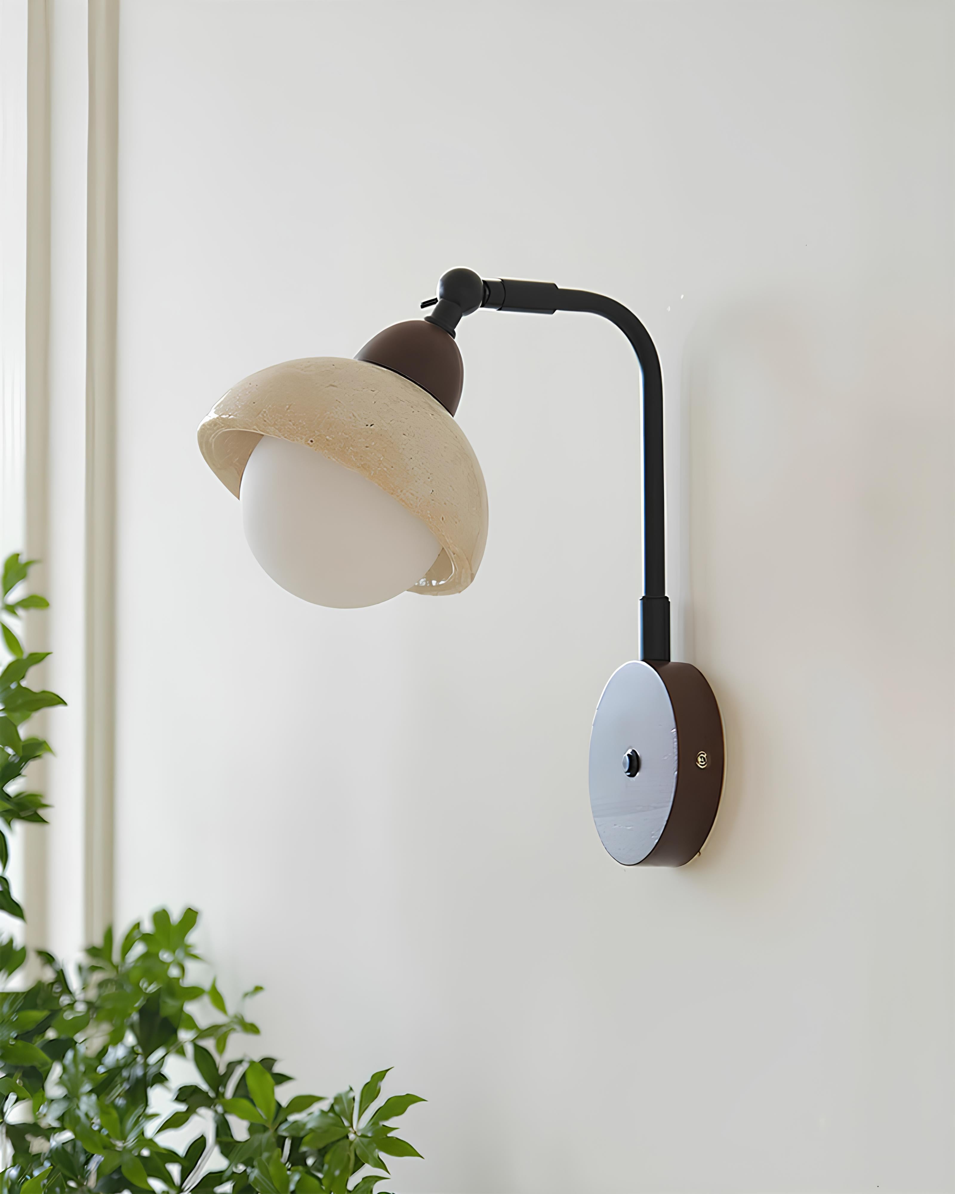 Close-up of natural stone wall lamp in neutral setting