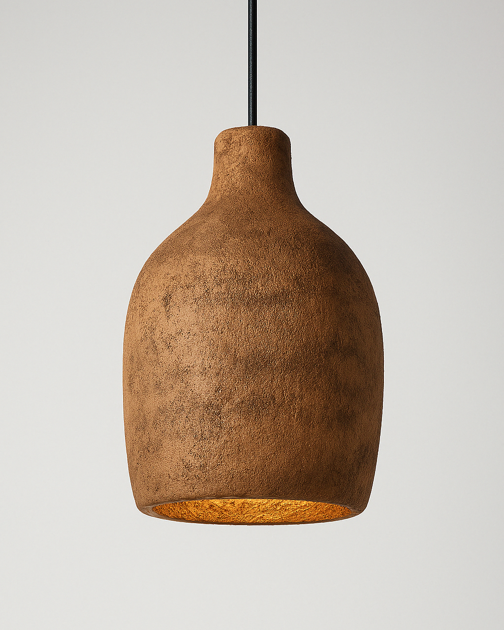 Brown sculptural pendant light with organic wabi sabi shape