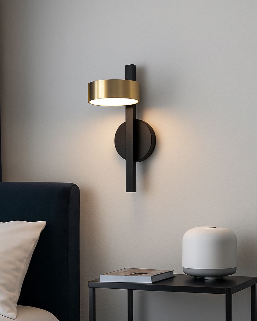 Modern Black Metal Cylindrical Wall Light in Living Room